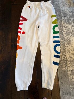 Aviator Nation White Rainbow Logo Sweatpants